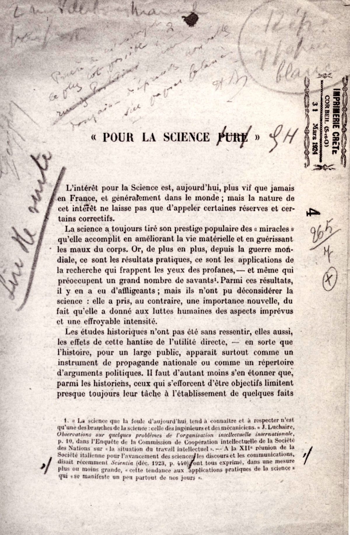 Epreuve de l'article d'Henri Berr